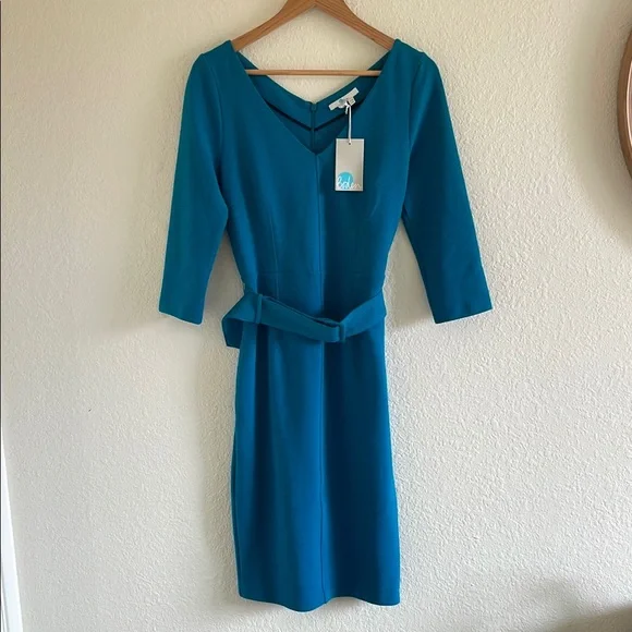 boden margie knitted dress Casual Dresses NWT Boden Margie Ottoman V-neck Belted 3/4 Sleeve Midi Sheath buttondownshirts